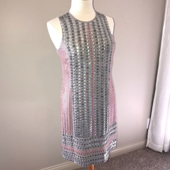 ANTHROPOLOGIE BL^NK LONDON RARE S pink gray dress sequin silver pink - Picture 4 of 13